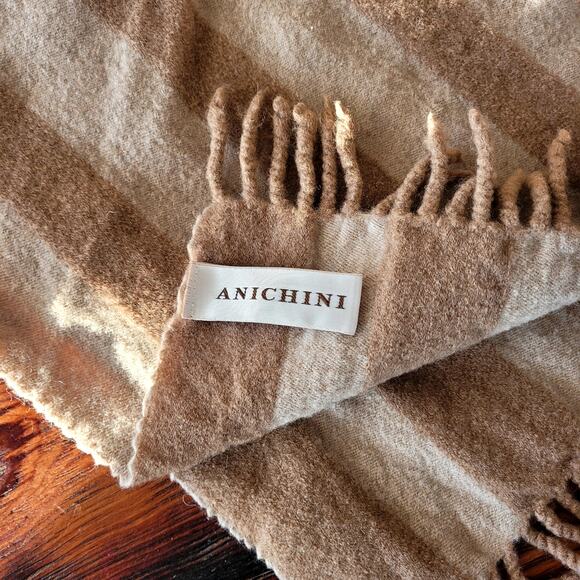 Anichini Italian Wool Scarf Beige Tan Stripes - Picture 3 of 7